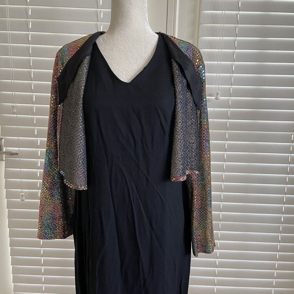 BETSY'S THINGS Vintage Size 14 Black Sheath Semi-Formal Dress With Sequin Jacket - Picture 6 of 12